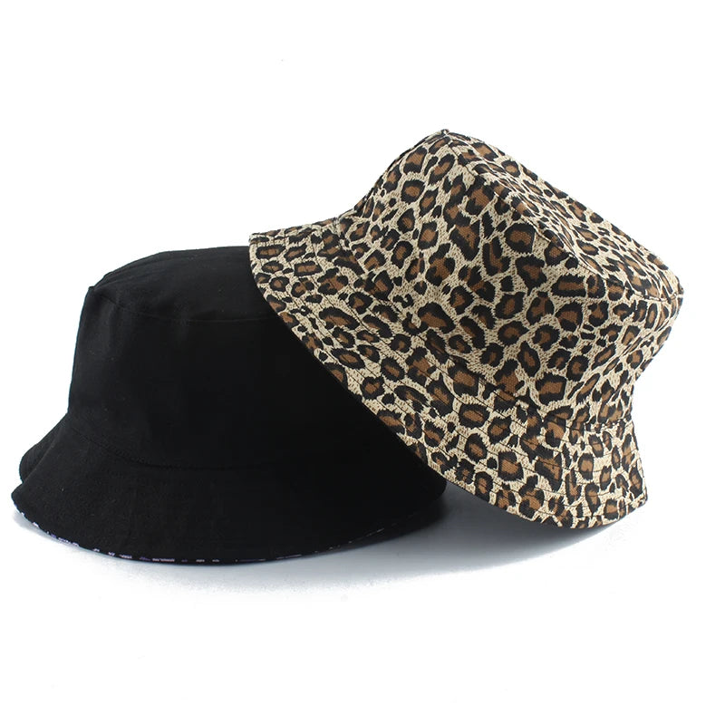 Leopard Print Bucket Hat Reversible Fisherman Hat Outdoor Travel Panama Hat Men and Women