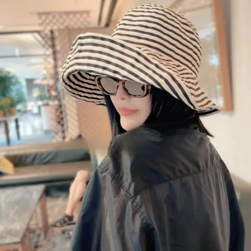 Striped Sun Hat For Women Summer Beach Bucket Hat