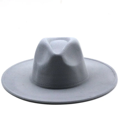 Men Women 9.5cm Flat Big Wide Brim Autumn Winter Wool Felt Fedora