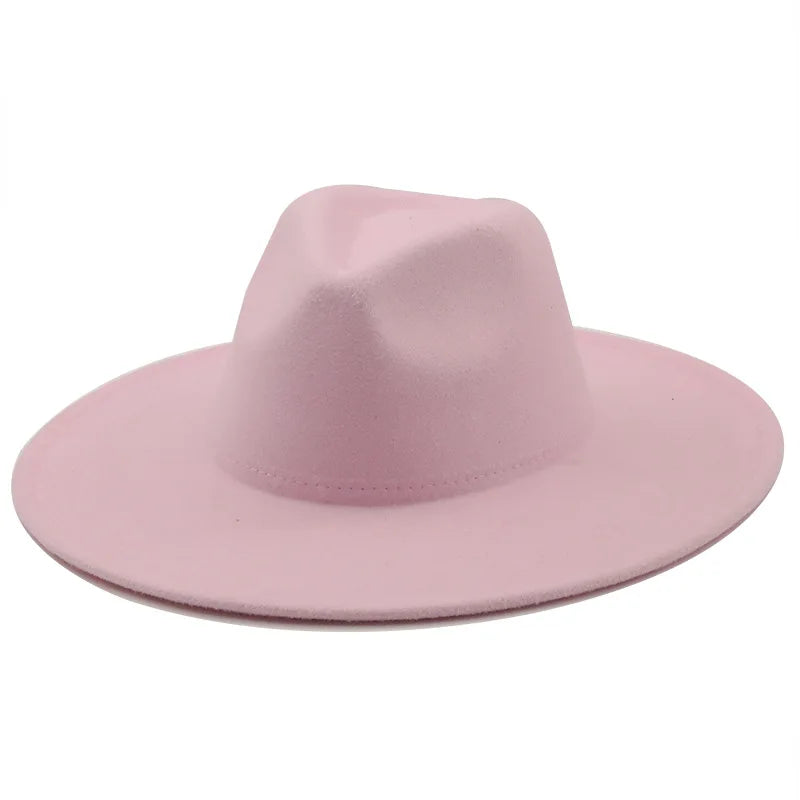 Men Women 9.5cm Flat Big Wide Brim Autumn Winter Wool Felt Fedora