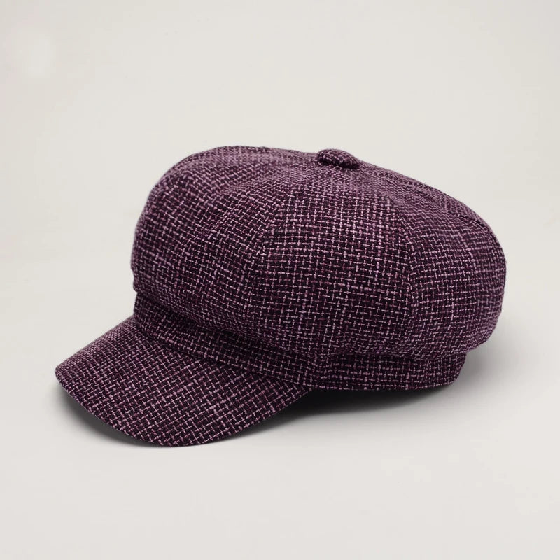 Newsboy Cap Octagonal Hat Plaid Beret Women Autumn Winter