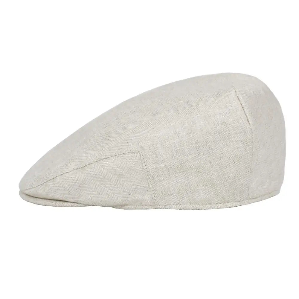 Linen Flat Cap For Men Women Herringbone Linen Newsboy Cap