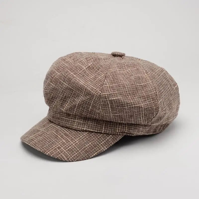 Newsboy Cap Octagonal Hat Plaid Beret Women Autumn Winter