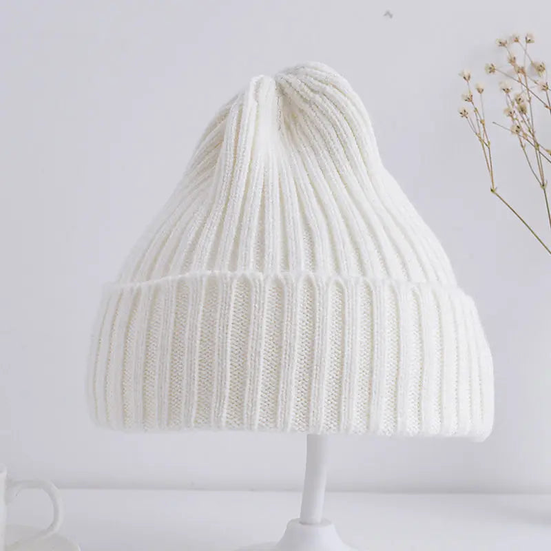 Baby Kids Ribbed Knitted Beanie Hats For Girls Boys