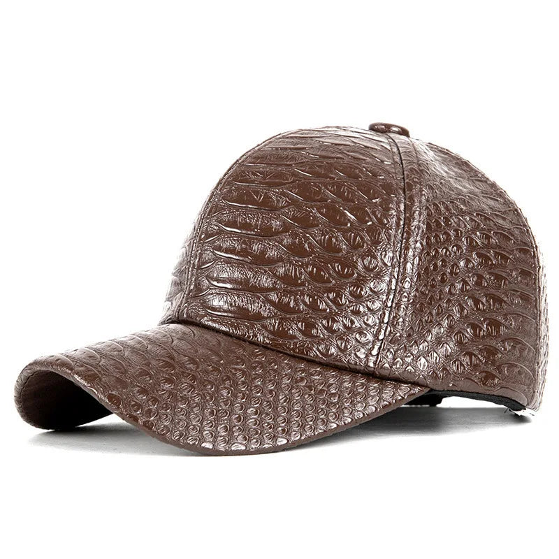 Men Women Novel Crocodile Pattern PU Leather Punk Sun Shade Baseball Cap