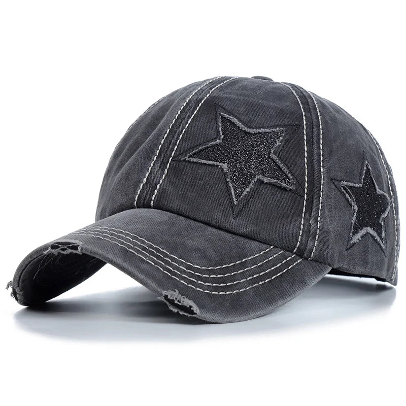 Fashion Women Ponytail Cap Sequins Fitve-Star Hole Design Baseball Cap Female