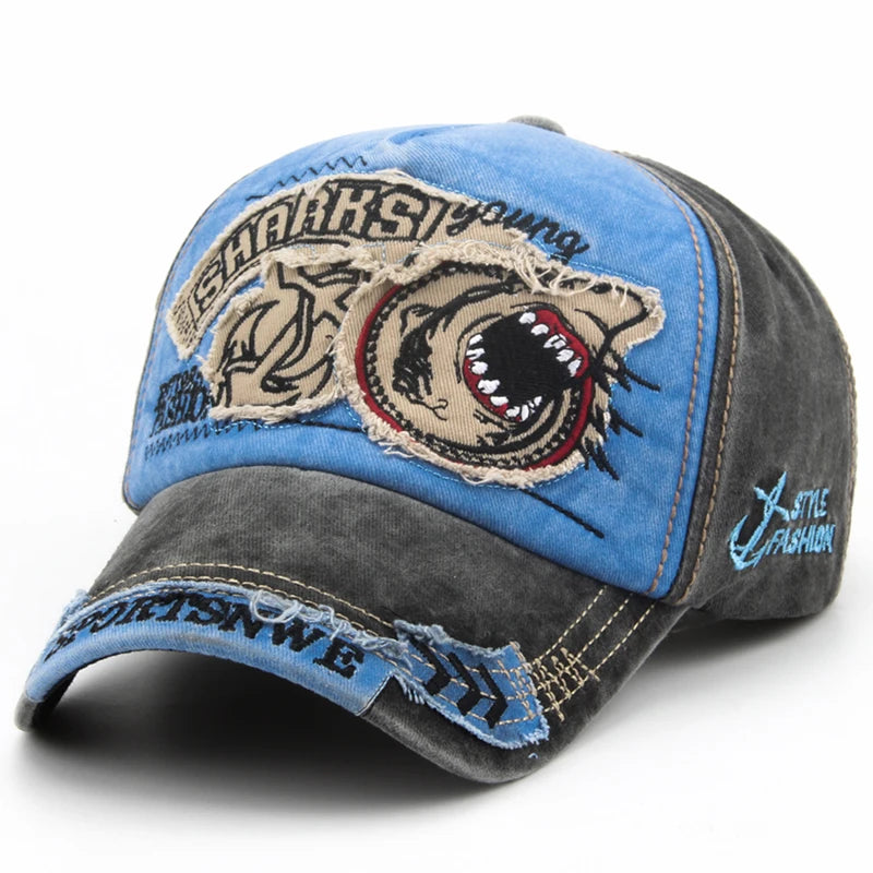 Men Baseball Cap Cotton Fashion Shark Embroidery Casual Visor Hat For Women