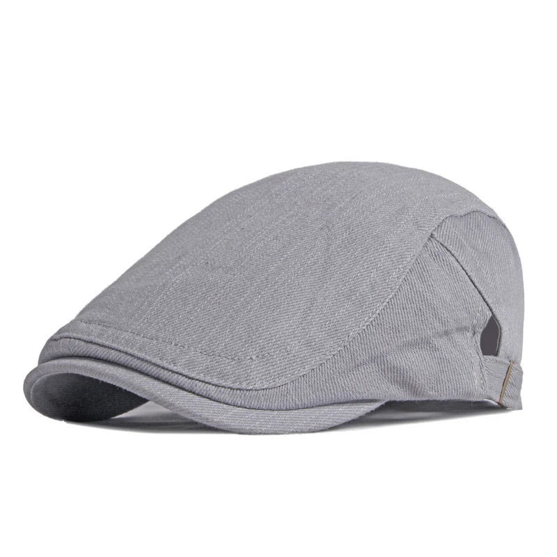 Spring Summer Beret Hat For Men Solid Black Gray Cotton Flat Cap