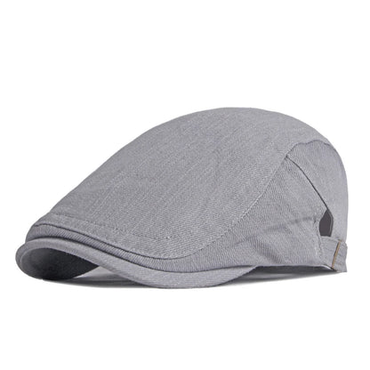 Spring Summer Beret Hat For Men Solid Black Gray Cotton Flat Cap