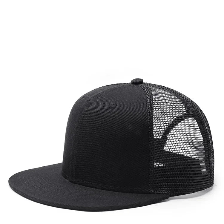 Adult Solid Color Flat Brim Mesh Snapback Cap