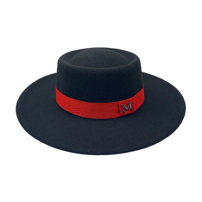 Winter Women Red Wool Felt Fedora Hat 8cm Wide Brim Ladies