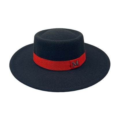 Winter Women Red Wool Felt Fedora Hat 8cm Wide Brim Ladies