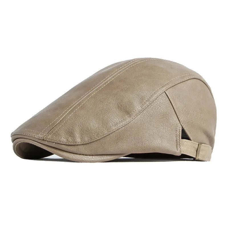 Autumn Winter Pu Solid Color Newsboy Caps