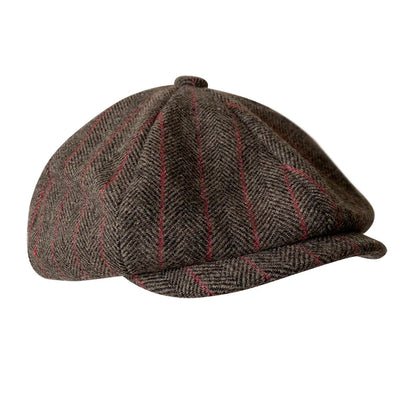 Men's Newsboy Cap Vintage Red Stripe Octagonal Hat
