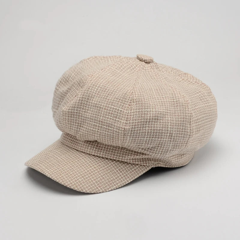 Newsboy Cap Octagonal Hat Plaid Beret Women Autumn Winter