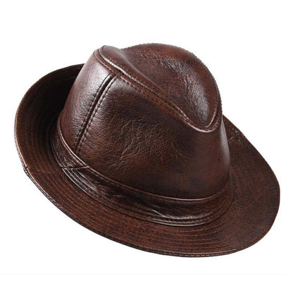 New 2025 Man High Quality Genuine Leather Cowhide Fedora
