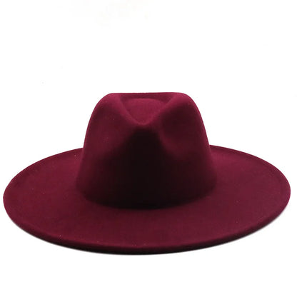 Men Women 9.5cm Flat Big Wide Brim Autumn Winter Wool Felt Fedora