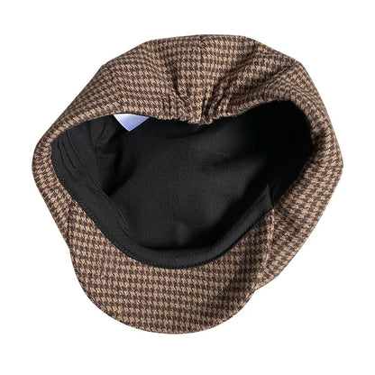 Retro Newsboy Cap Men Coffee Houndstooth Flat Caps