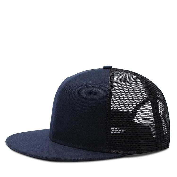 Adult Solid Color Flat Brim Mesh Snapback Cap