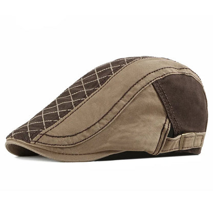 Spring Summer Patchwork Newsboy Caps Men Cotton Flat Peaked Cap