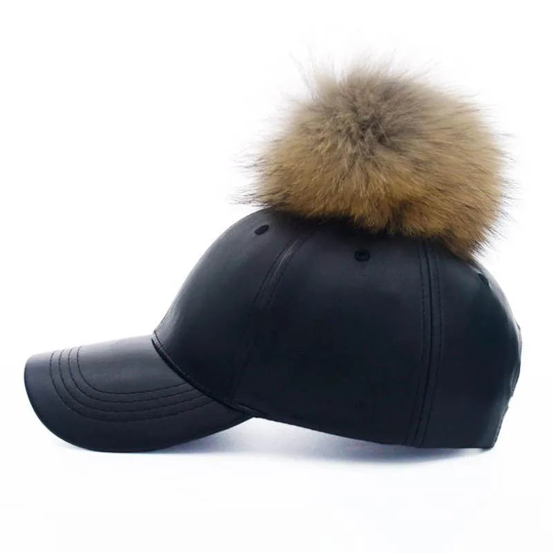 Hip Hop Baseball Cap Noble Hairball Leather Snapback Caps For Men Girls