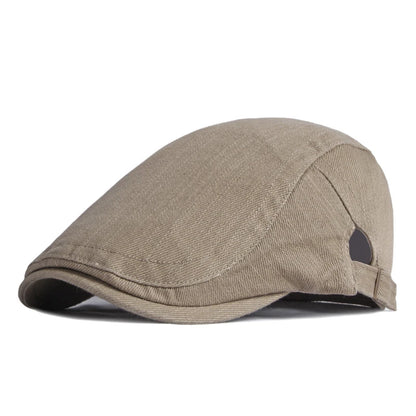 Spring Summer Beret Hat For Men Solid Black Gray Cotton Flat Cap