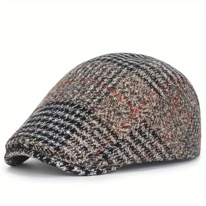 Men Beret Plaid Thick Hat For The Elderly Advanced Winter Autumn Cap