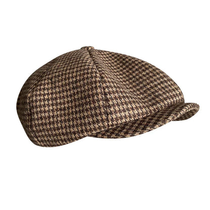 Retro Newsboy Cap Men Coffee Houndstooth Flat Caps