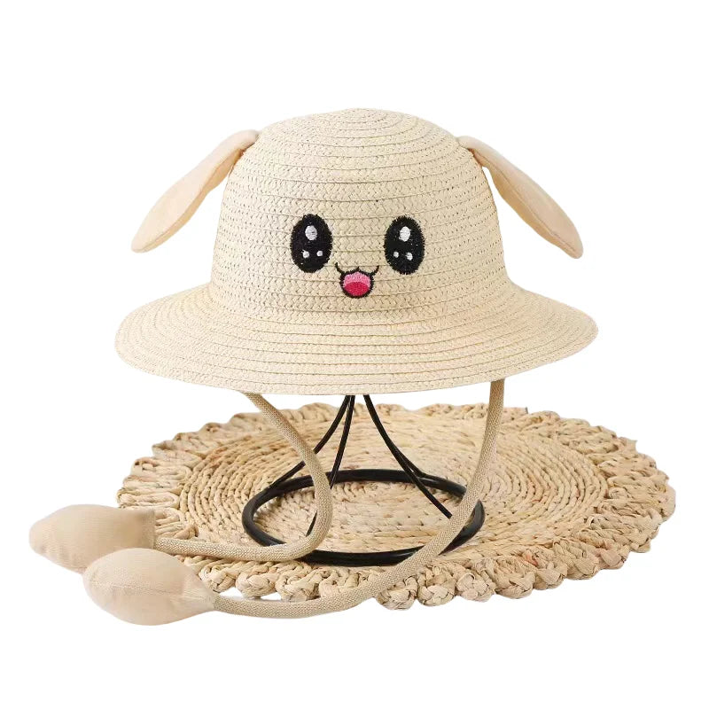 Children's Sun Hats With Moving Ears Woven Straw Hats