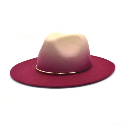 Gradient Large Brim Wool Vintage Felt Fedora Panama Hats