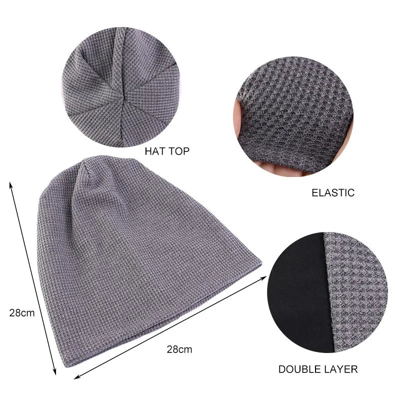 Double Fabric Waffle Pattern Spring Autumn Unisex Skullies & Beanies