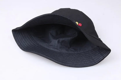 Korean Anime Cartoon Embroidered Basin Hat Eat Peas Fisherman Hat Sun Hat Wholesale Fishing Bucket Hat