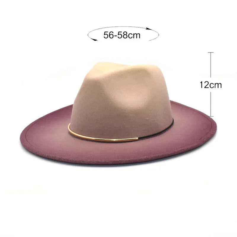 Gradient Large Brim Wool Vintage Felt Fedora Panama Hats