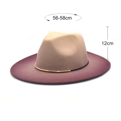Gradient Large Brim Wool Vintage Felt Fedora Panama Hats