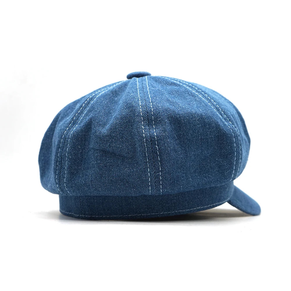 New Women Leisure Octagonal Hat Ladies Denim Beret Hat