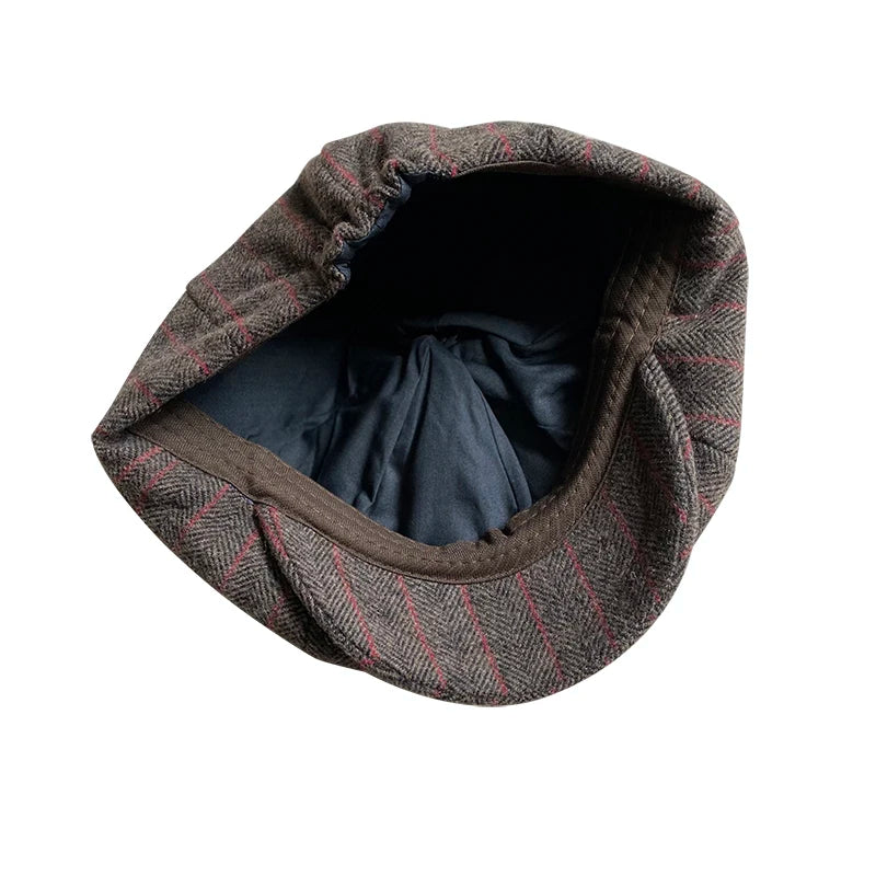 Men's Newsboy Cap Vintage Red Stripe Octagonal Hat