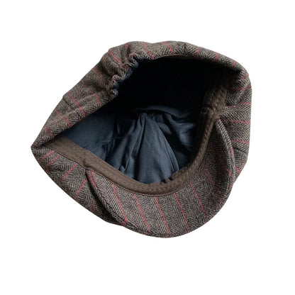 Men's Newsboy Cap Vintage Red Stripe Octagonal Hat