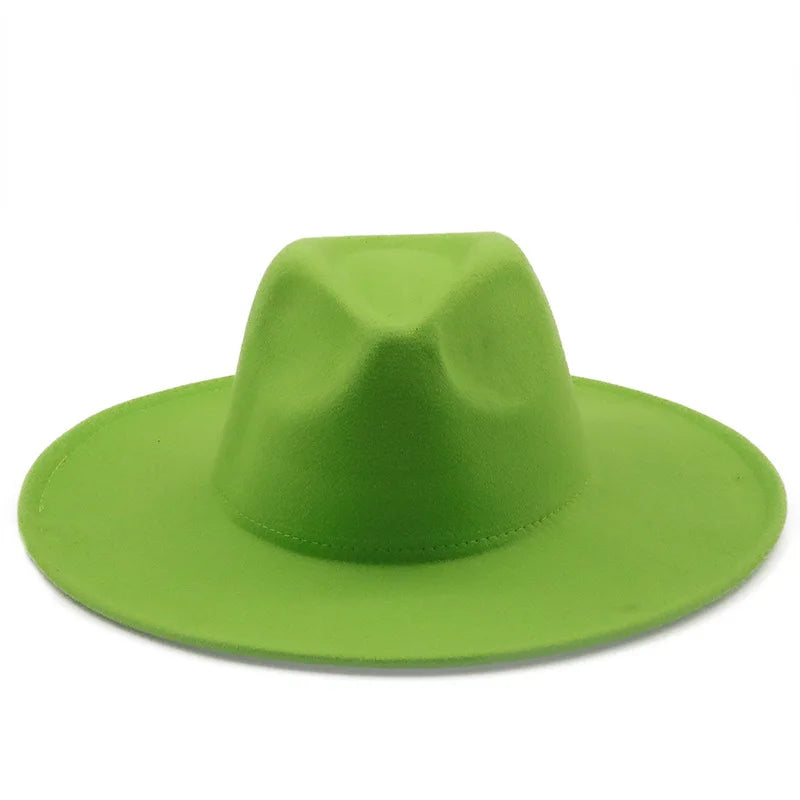Men Women 9.5cm Flat Big Wide Brim Autumn Winter Wool Felt Fedora