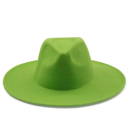 Men Women 9.5cm Flat Big Wide Brim Autumn Winter Wool Felt Fedora