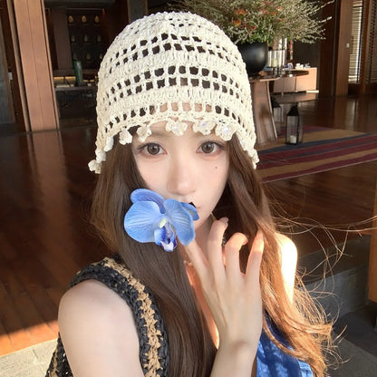 Hollow Bag Head Hat Female Ethnic Style Travel Photo Art Cap