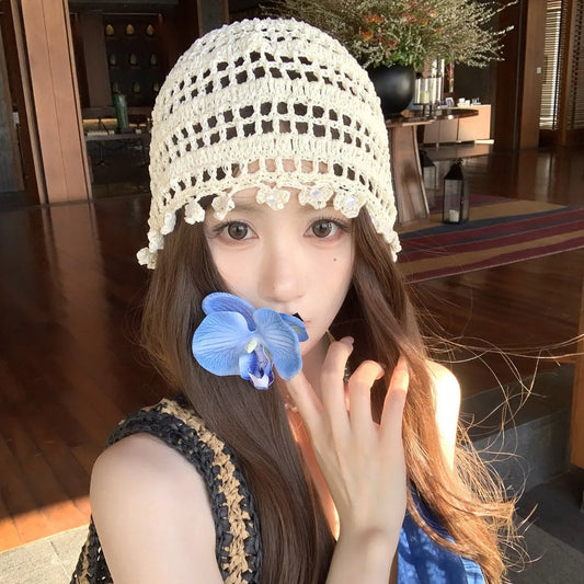 Hollow Bag Head Hat Female Ethnic Style Travel Photo Art Cap