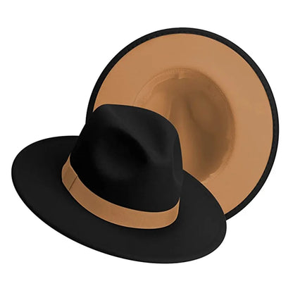 Simple Outside Black Inside Camel Patchwork Wide Brim Fedora
