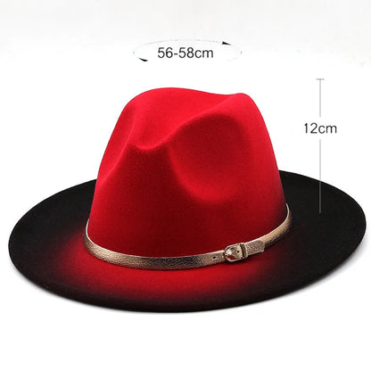 Women Patchwork Wide Brim Gradient Gold Belt Church Derby Top Hat