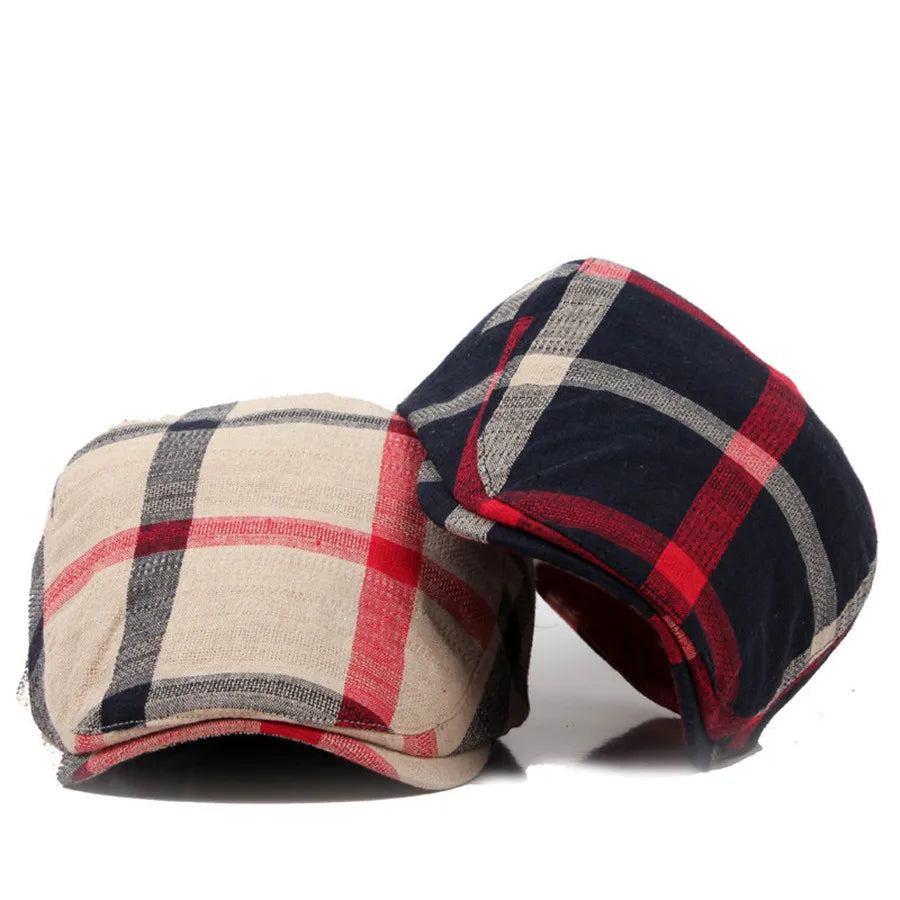 Men Women Classic Englad Style Plaid Berets Caps