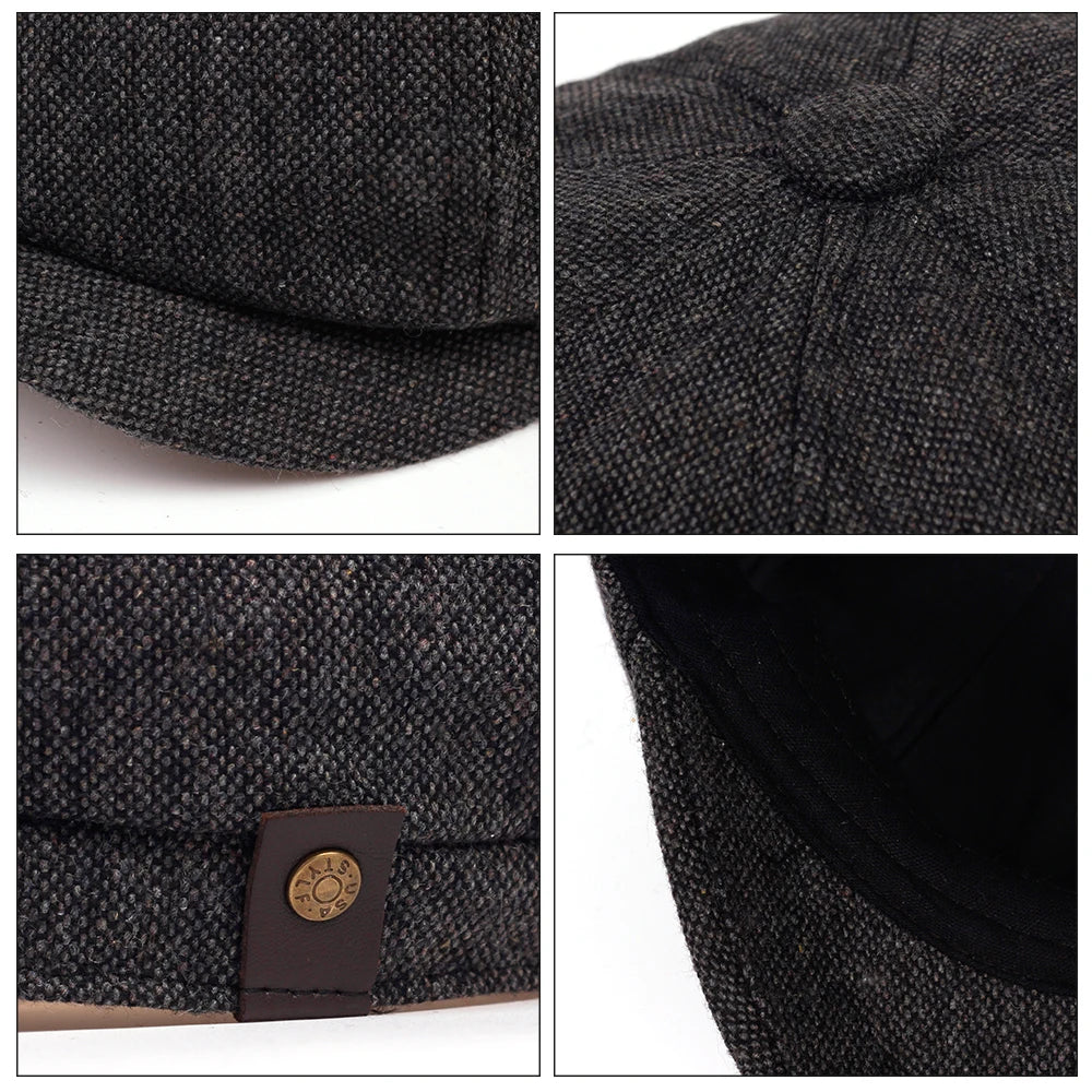 Men Casual Newsboy Hat Peaky Spring Autumn Diamond Check Retro Beret Hat