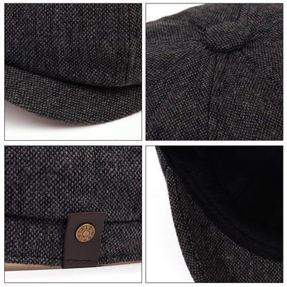 Men Casual Newsboy Hat Peaky Spring Autumn Diamond Check Retro Beret Hat