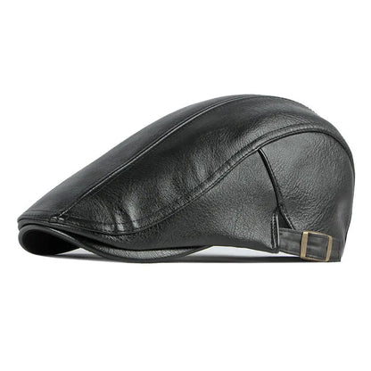 Autumn Winter Pu Solid Color Newsboy Caps