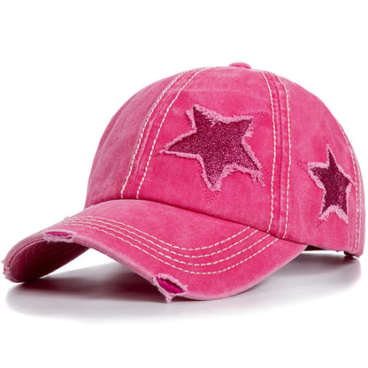 Fashion Women Ponytail Cap Sequins Fitve-Star Hole Design Baseball Cap Female