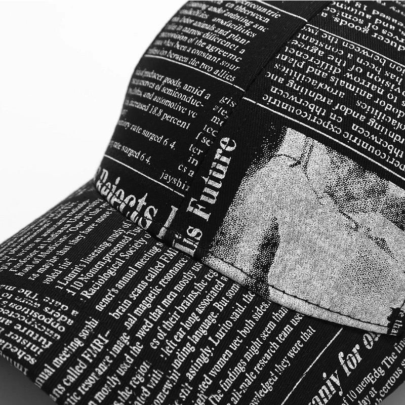 Yellow Newspaper Print Baseball Caps