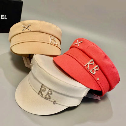 New Cotton And Linen Rhinestone Letter Newsboy Caps Women